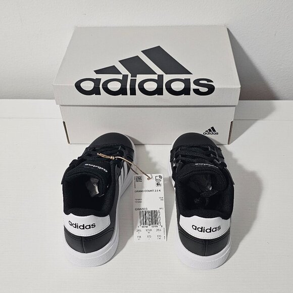 Adidas GRAND COURT 2.0 K Core Black / Cloud White Kids Size 11K    GW6503 - Picture 5 of 7